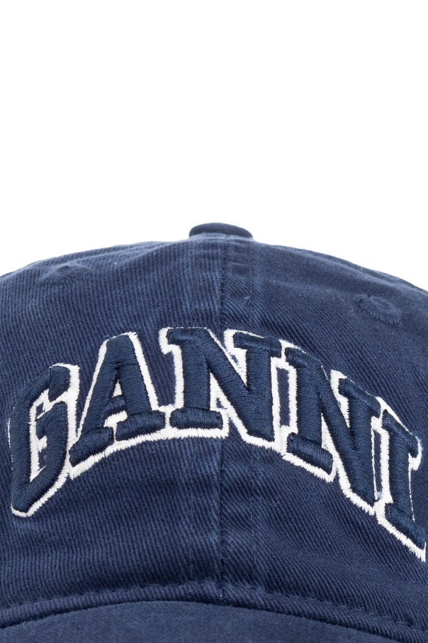 Shop Ganni Navy Blue Canvas Cap