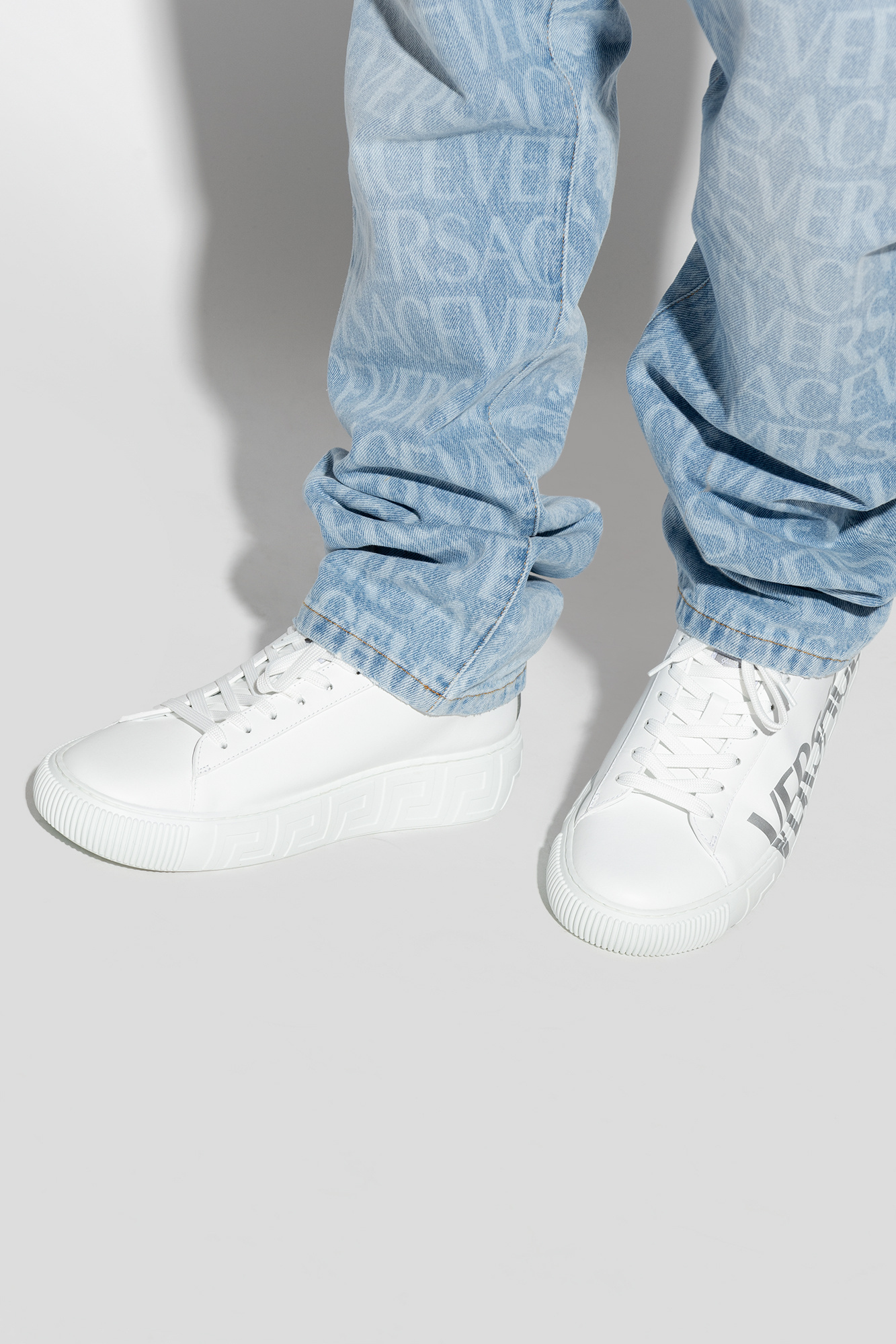 Versace La Greca Logo-print Low-top Sneakers In White