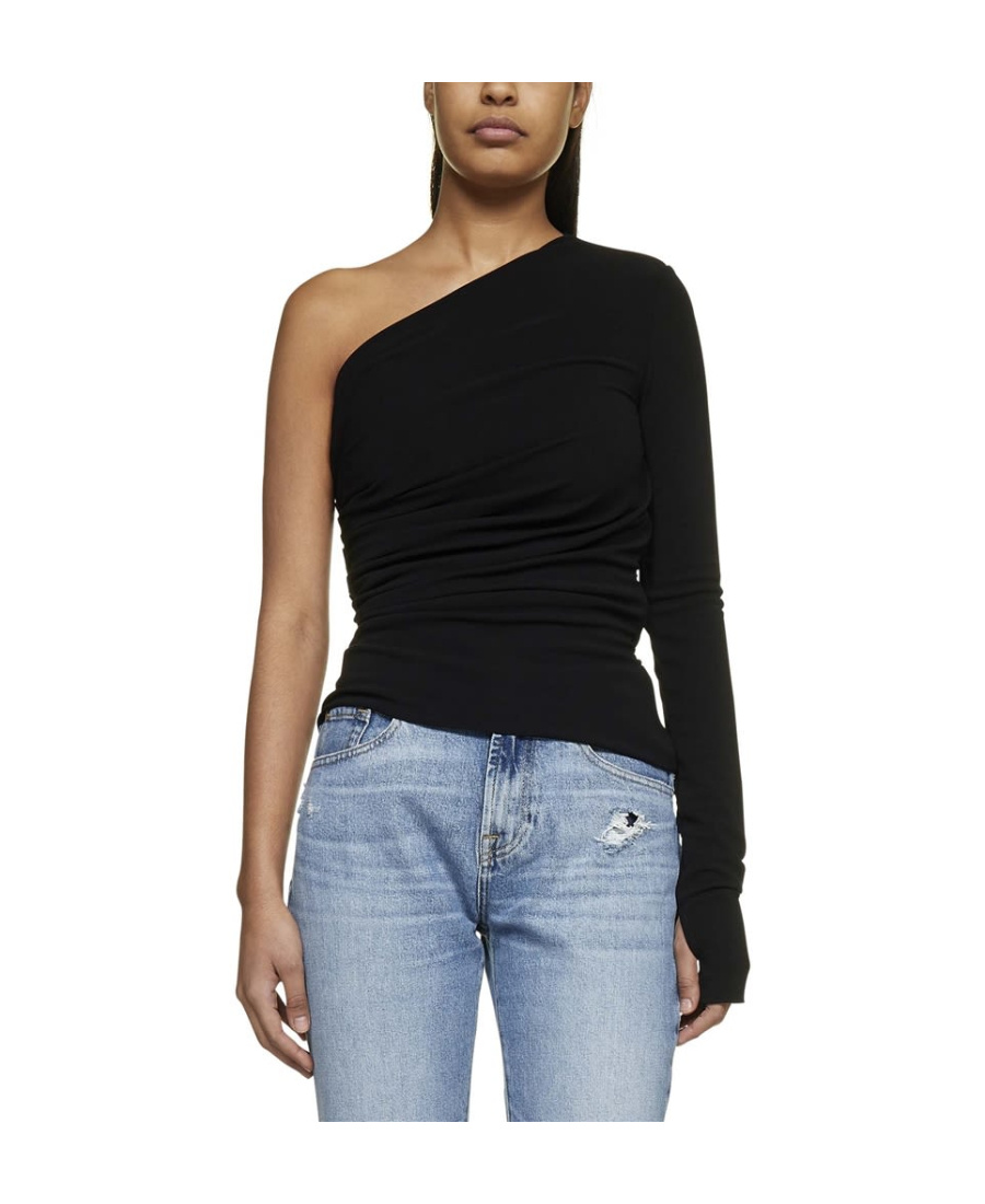 Dsquared2 One-shoulder Ruched Top In Black