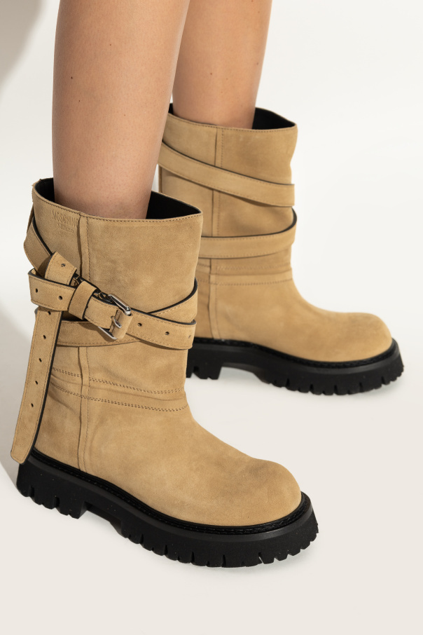 Moschino Round-toed Ankle Boots In Brown