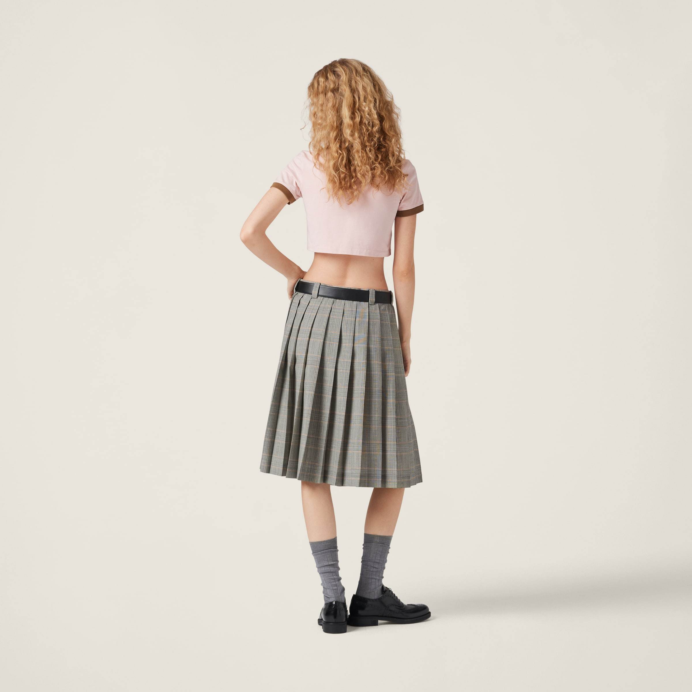 Miu Miu Prince Of Wales Check Pleated Skirt In Gray