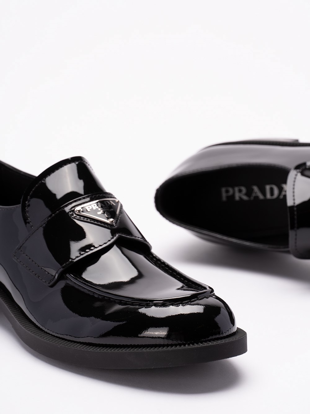 Prada Chocolate Moccasin In Black Patent Leather Men