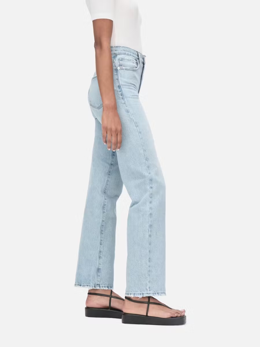 Shop Frame High Waist Zipper Denim Trousers In Blue