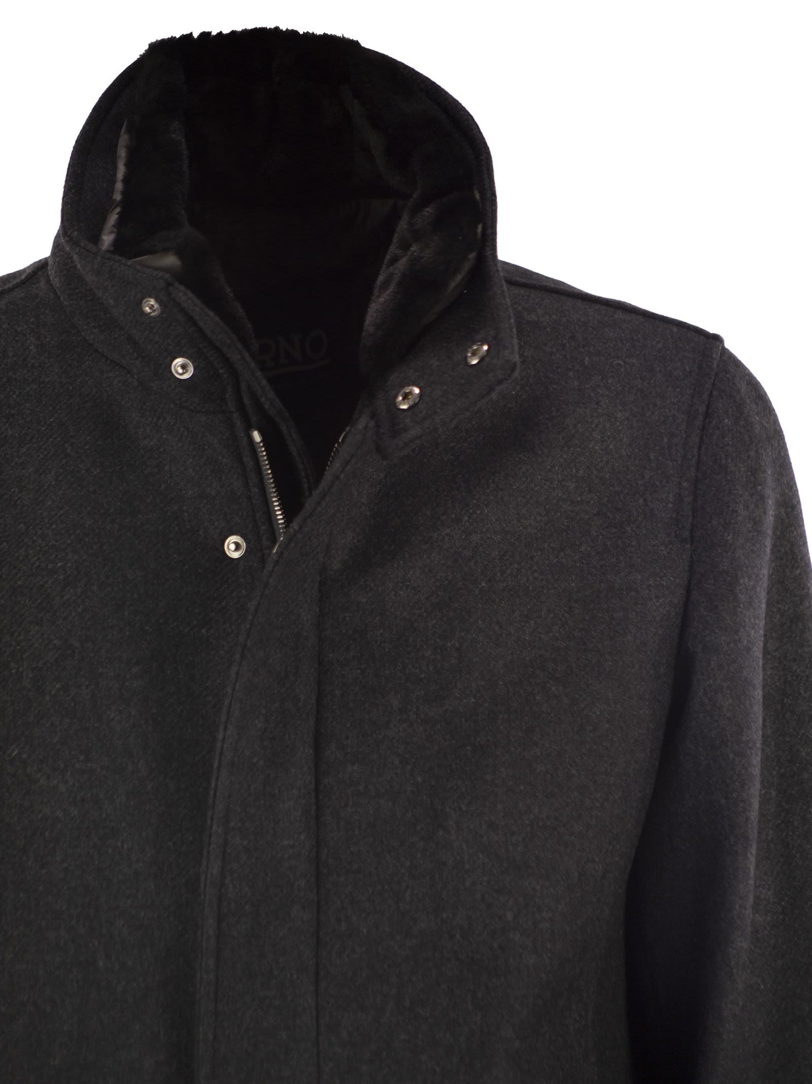 Herno Faux Fur Collar Wool-blend Car Coat In Black
