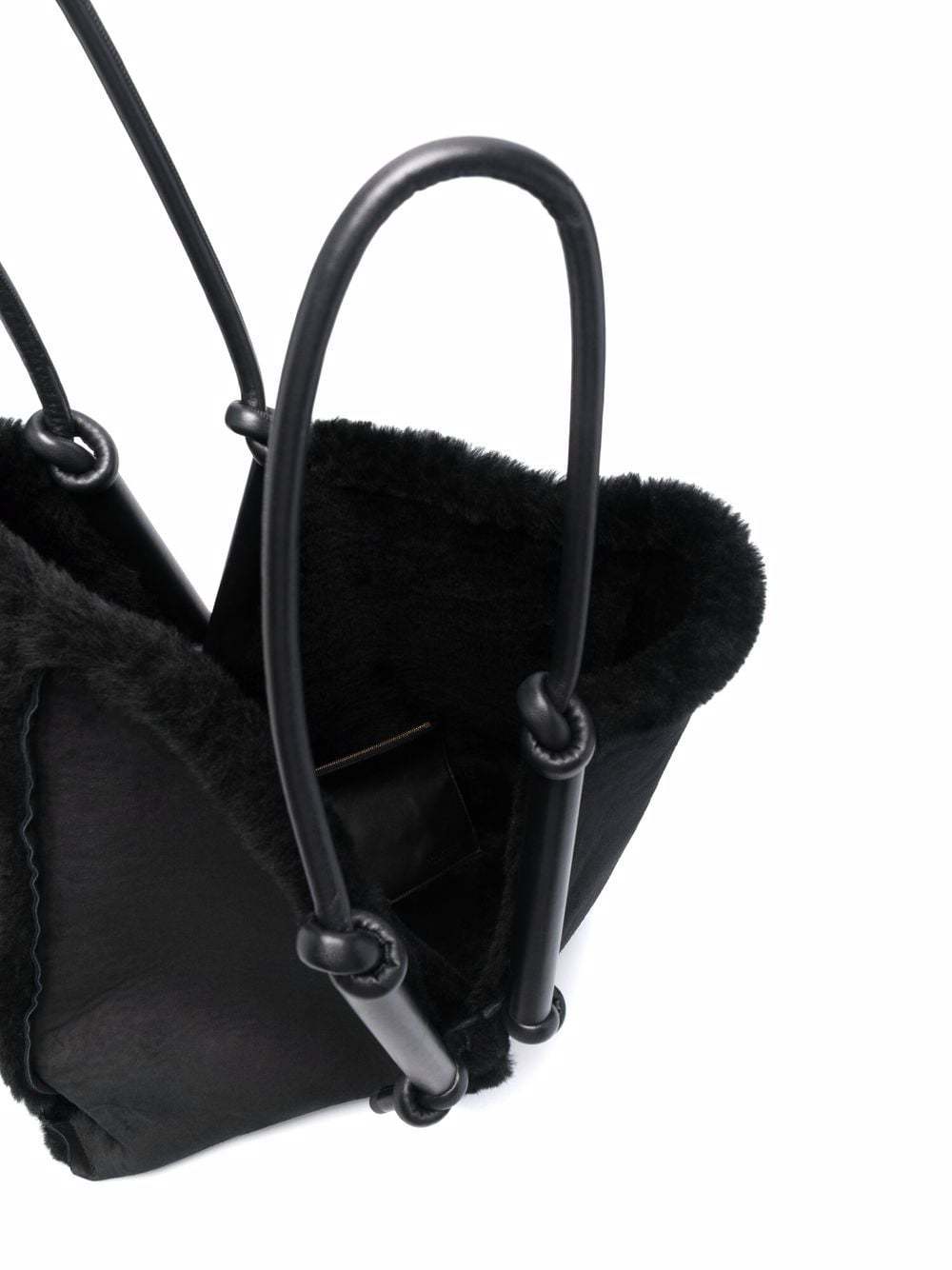 Bottega Veneta Bolster Reversible Shearling Suede Bag In Black