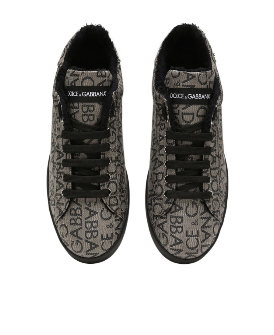 Dolce & Gabbana Jacquard Portofino Low-top Sneakers In Black