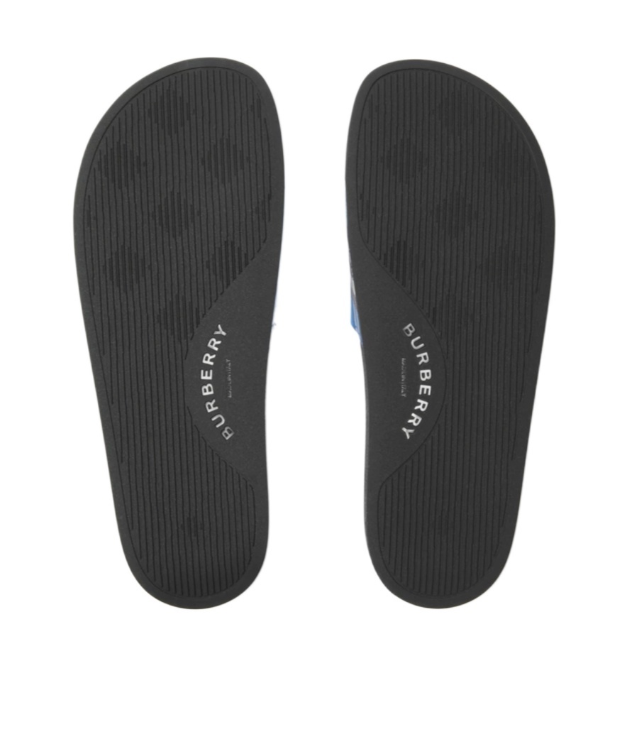 Burberry Checked Canvas Slides In Blue