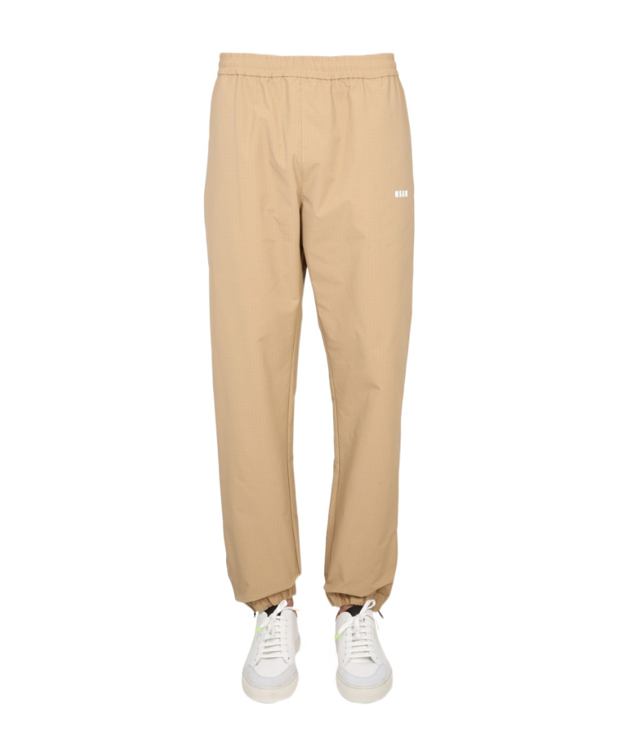 Msgm Logo-print Elasticated Waist Trousers In Nude