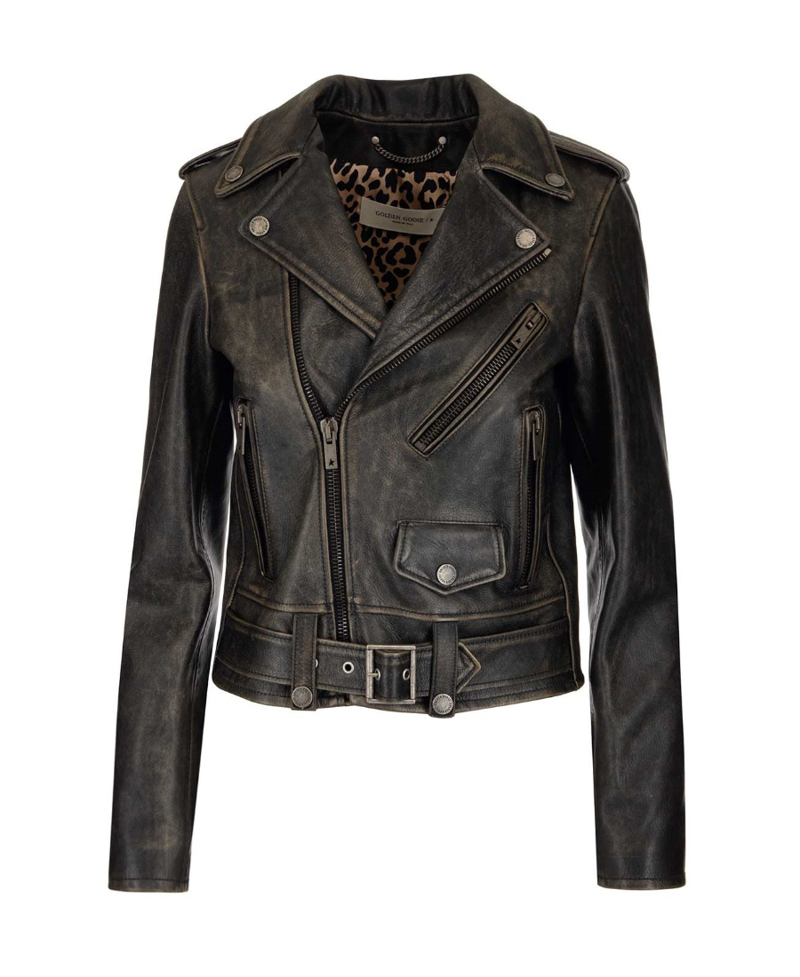 Golden Goose Deluxe Brand Cracked Effect Leather Biker Jacket In Black