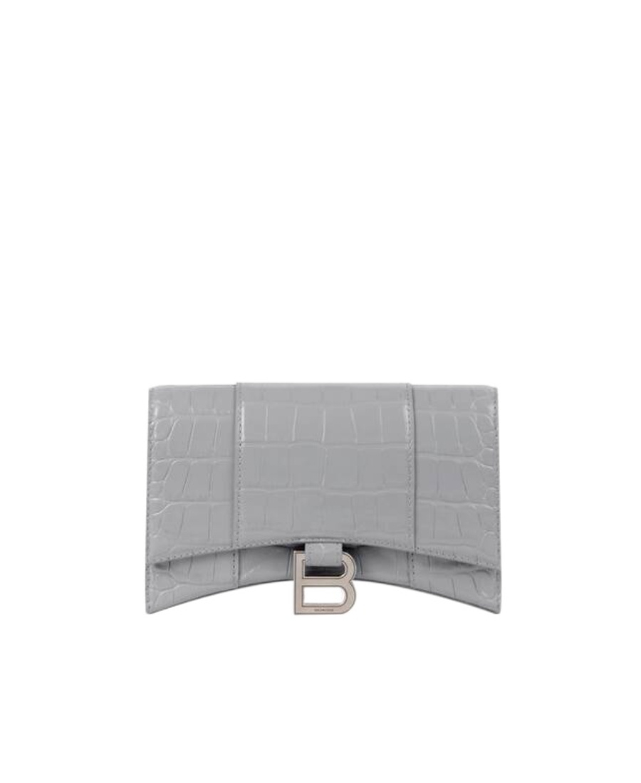 Balenciaga Hourglass Crocodile-effect Clutch Bag In White