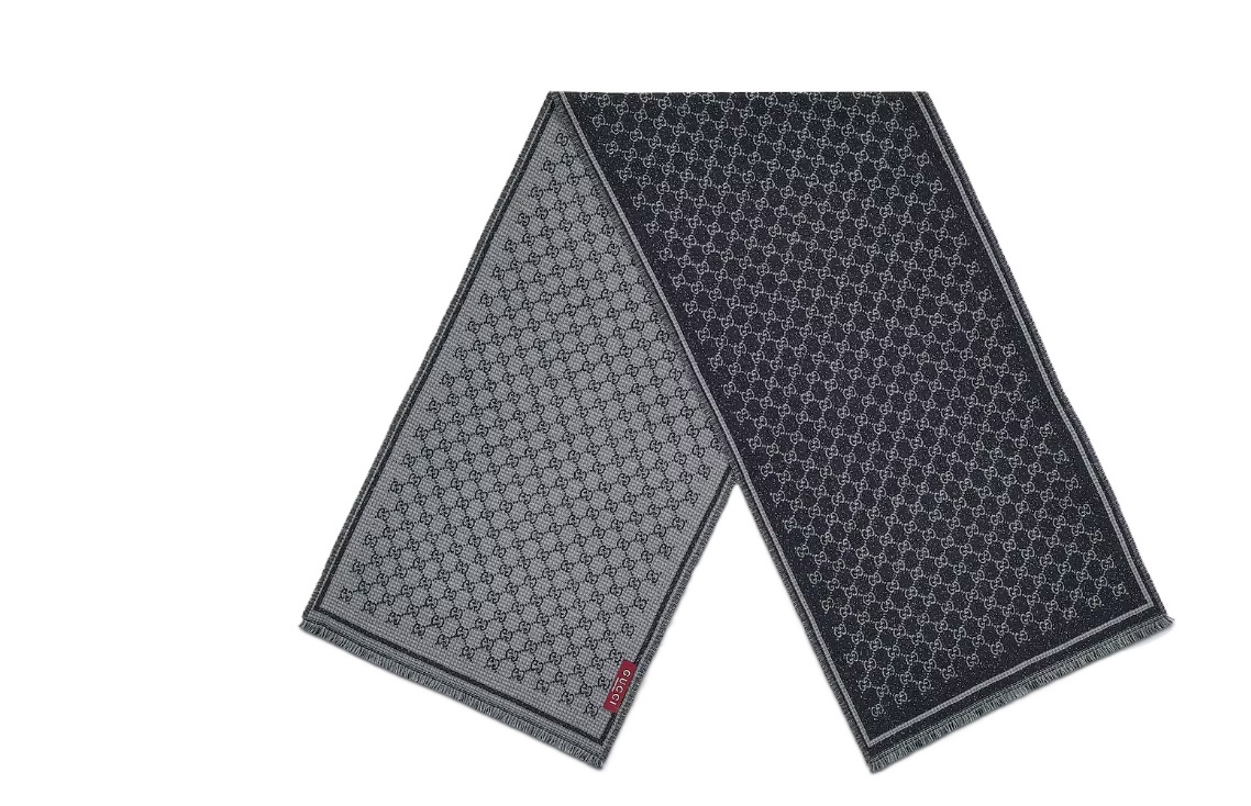 Gucci Reversible Wool Scarf Fringe Trim In Blue