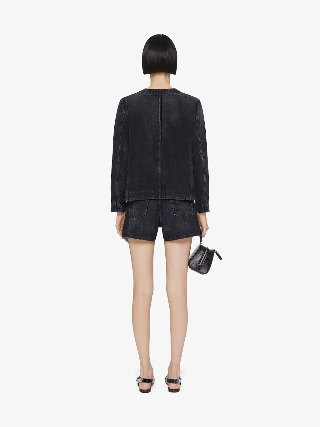 Givenchy Collarless Button-front Denim Jacket In Black