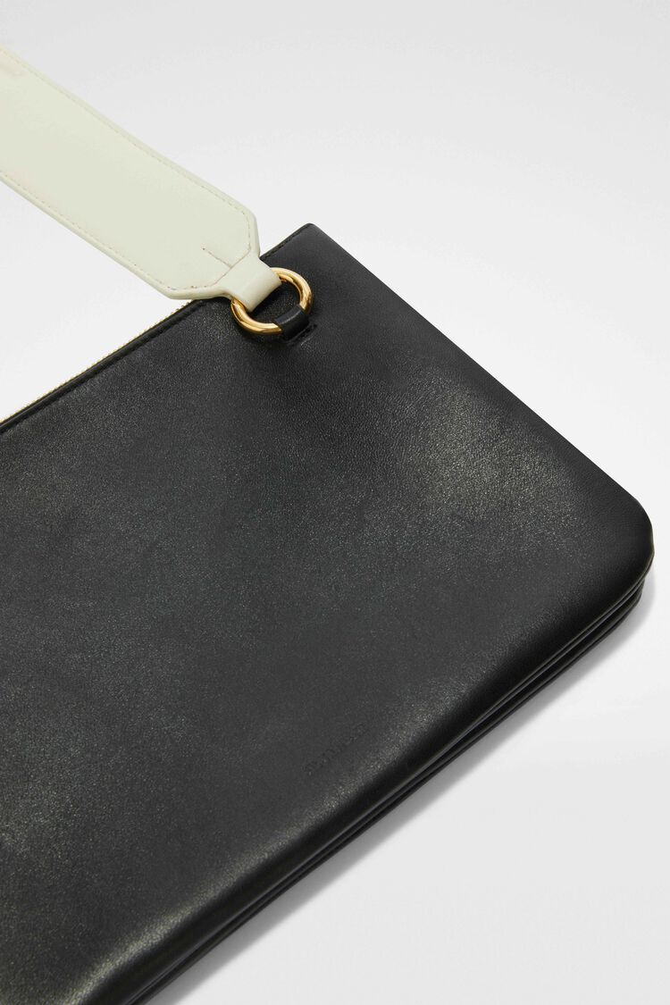 Jil Sander Link Lg Logo-strap Leather Crossbody Bag In Black