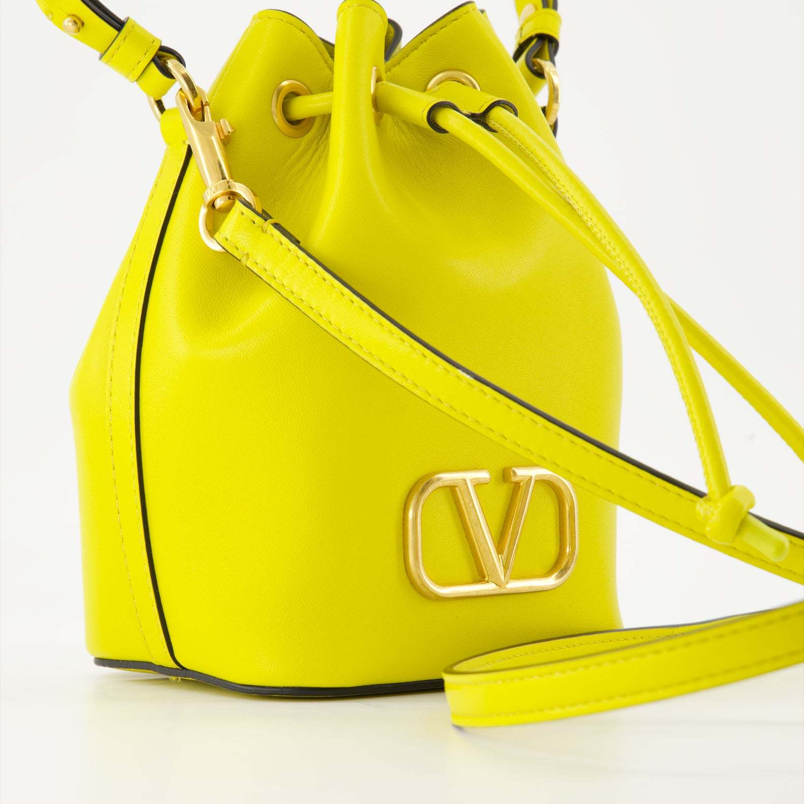 Valentino Vlogo Signature Drawstring Mini Bucket Bag In Yellow