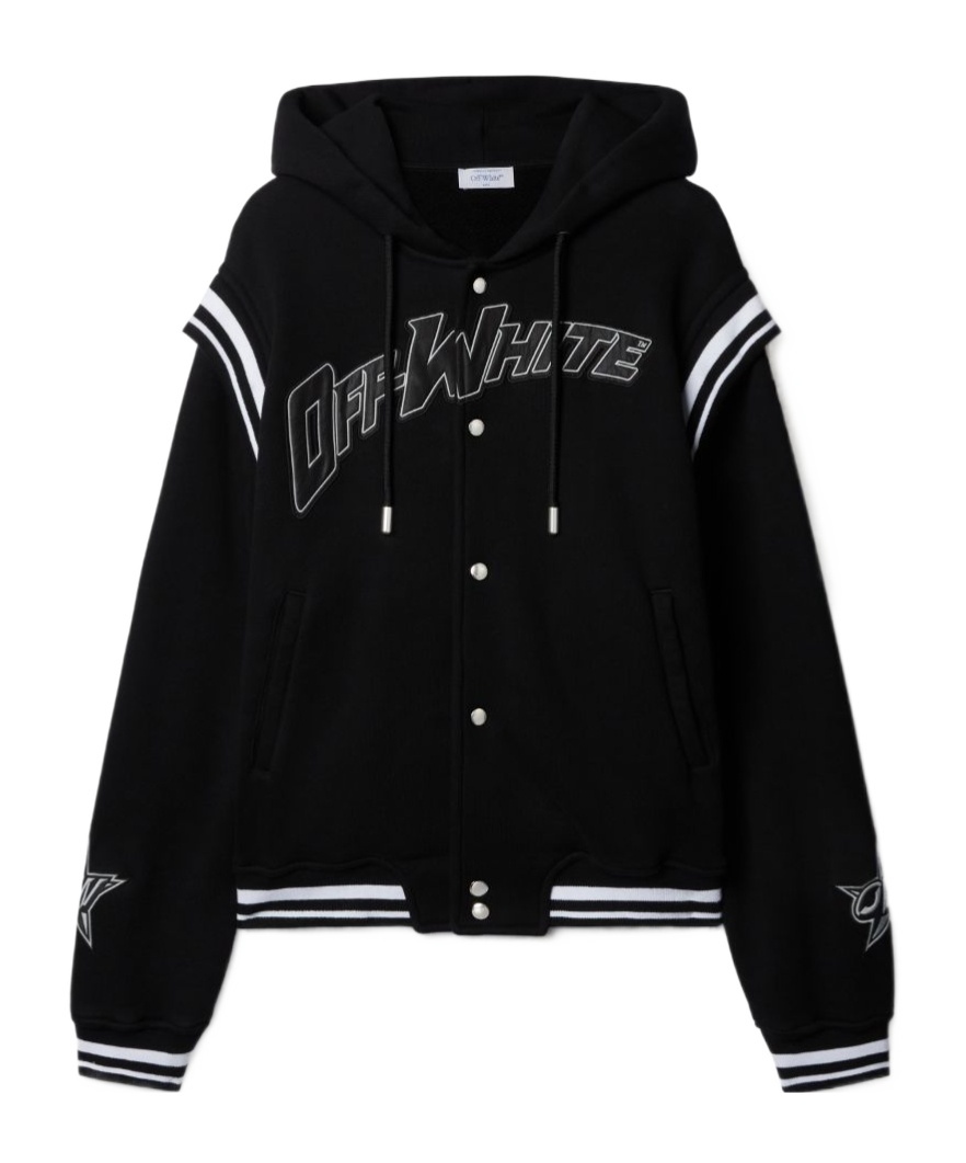 Off-white Black Varsity Sweatshirt With Press-stud Fastening And Bold Lettering In Black