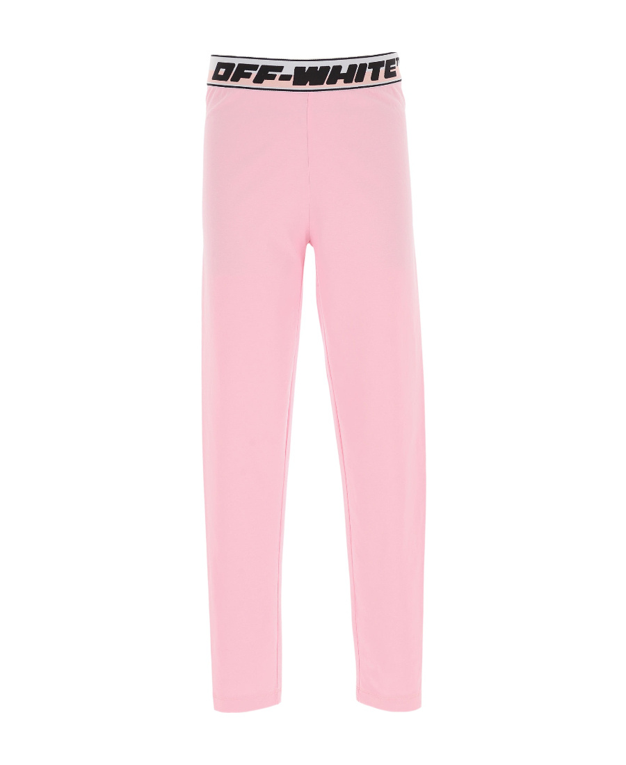 Off-white Logo-waistband Cotton Leggings In Pink