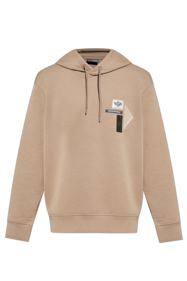 Emporio Armani Logo-patch Hoodie In Brown