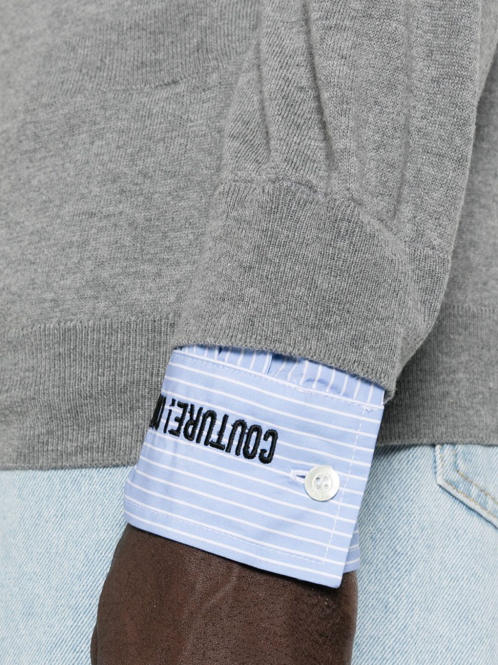 Moschino Layered Cotton-cashmere Crewneck Sweater In Gray