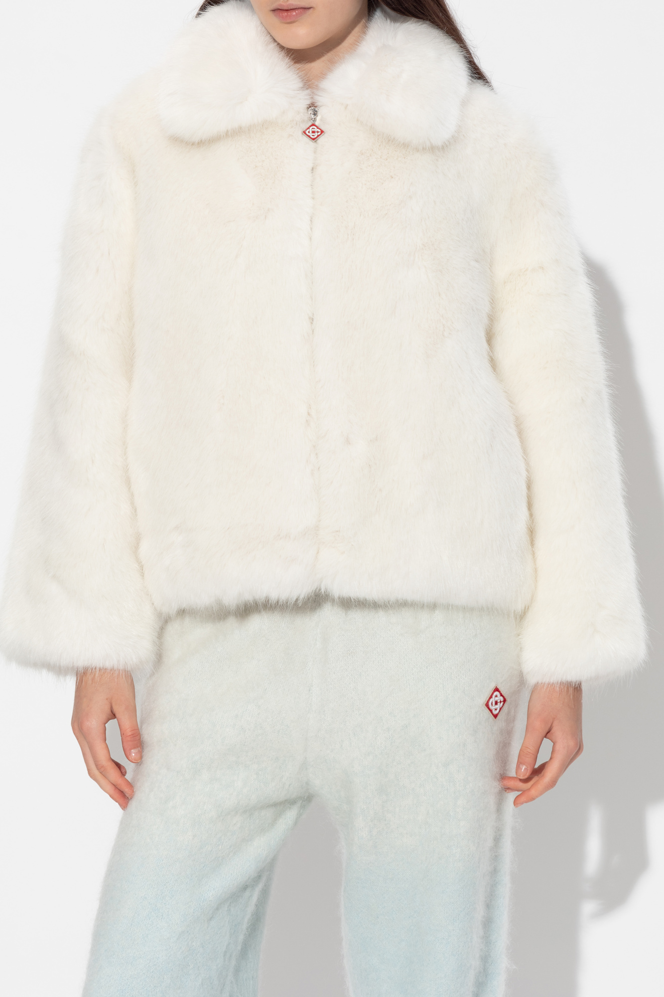 Casablanca Long Sleeve Zipper Fur In White