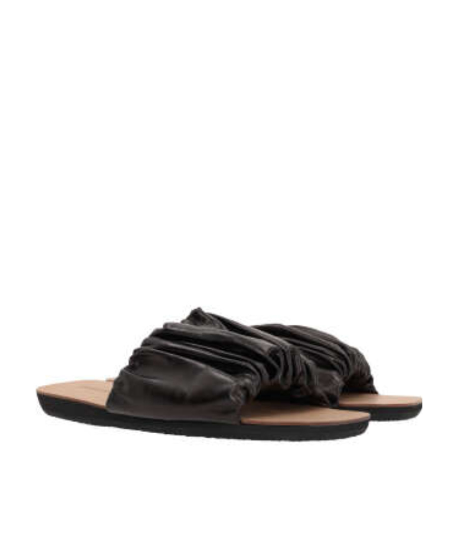 Shop Jil Sander Gathered-detailed Open-toe Slides In Black