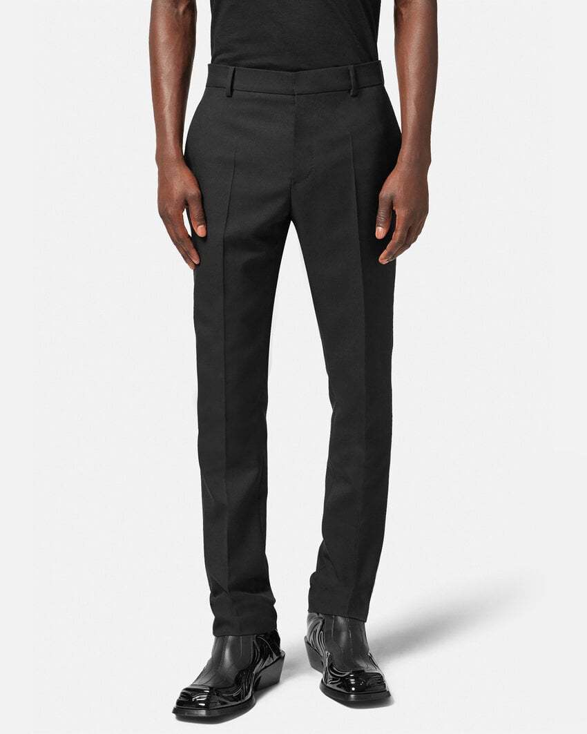Versace Slim-cut Wool Trousers In Black