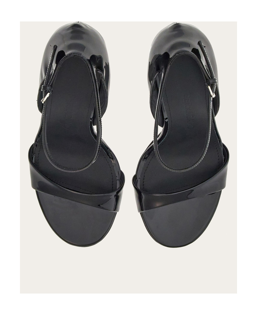 Ferragamo Unique Wedge Sandals With Sculptural Heel In Black