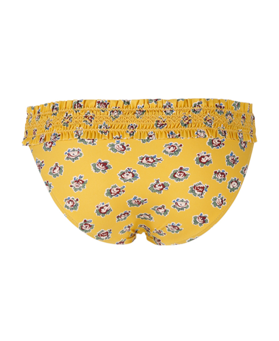 Tory Burch Floral-print Smocked Bikini Bottoms In Yellow