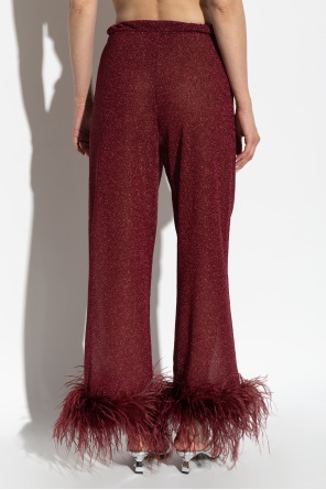 Oseree Plumage Feather-trim Trousers In Red