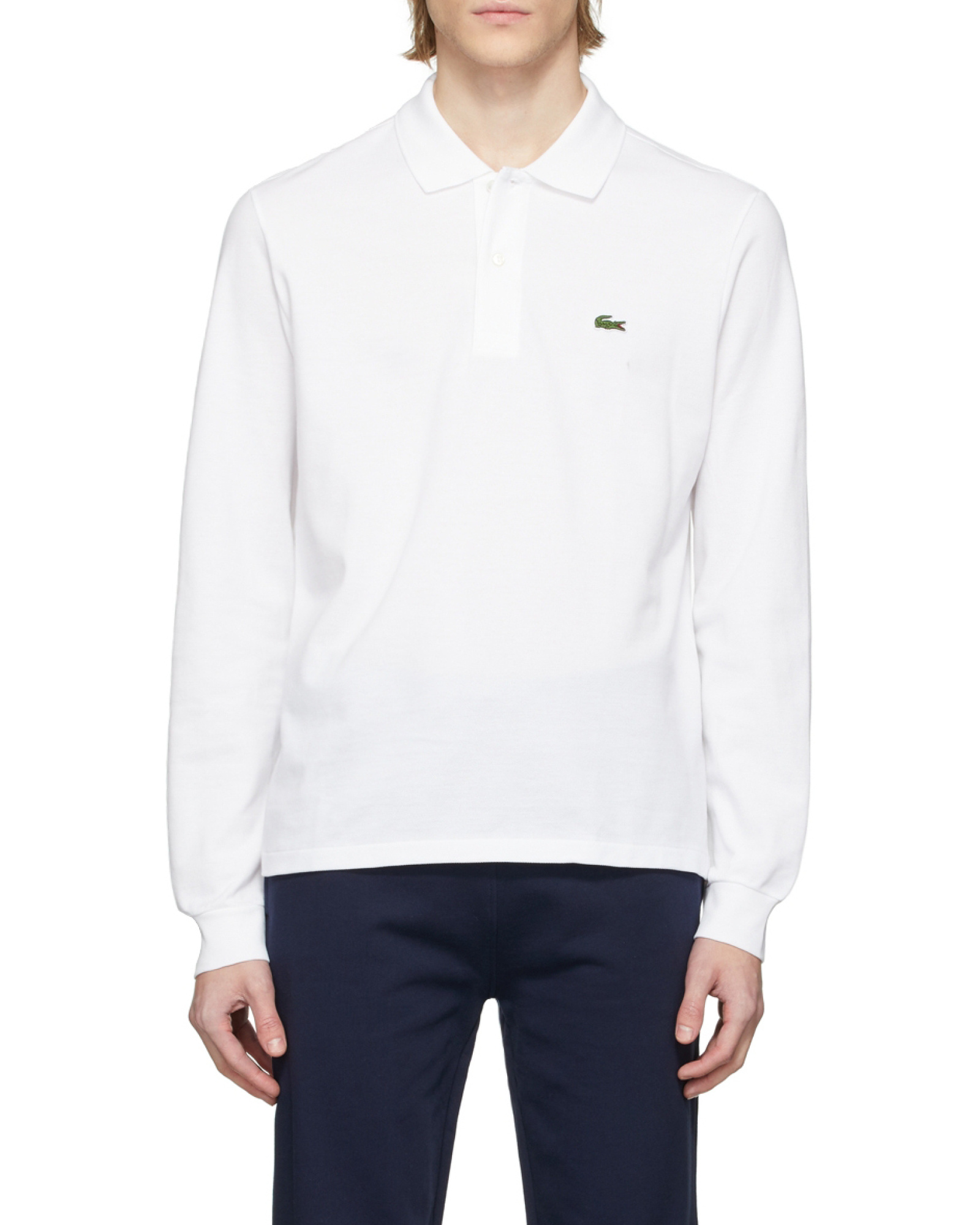 Lacoste Logo Long-sleeved Polo Shirt In White
