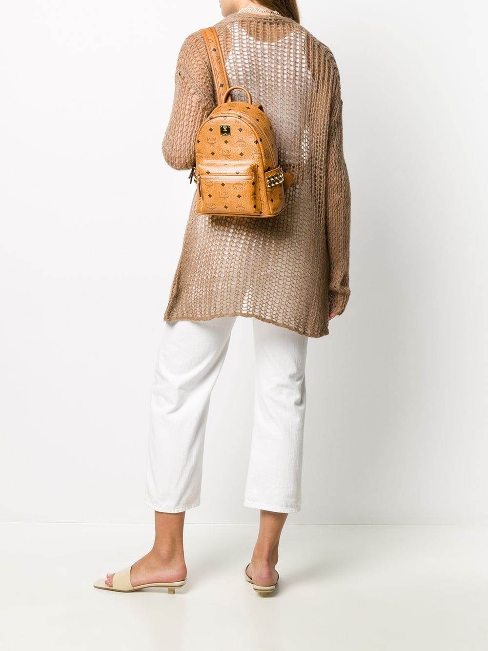 Mcm Stark Side Studs Zipped Backpack In Brown