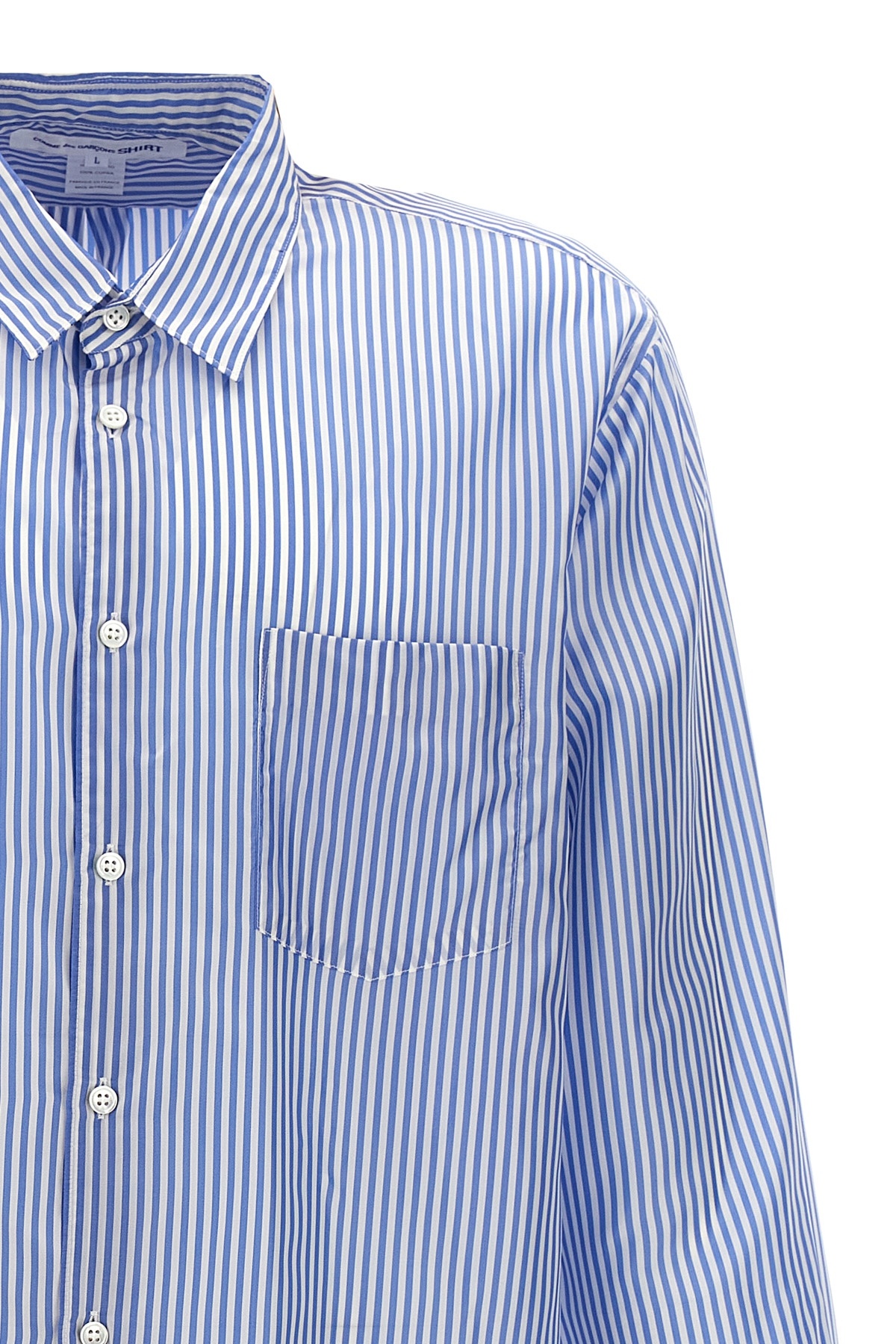 Comme Des Garçons Striped Shirt With Button-down Collar And Chest Pocket In Blue