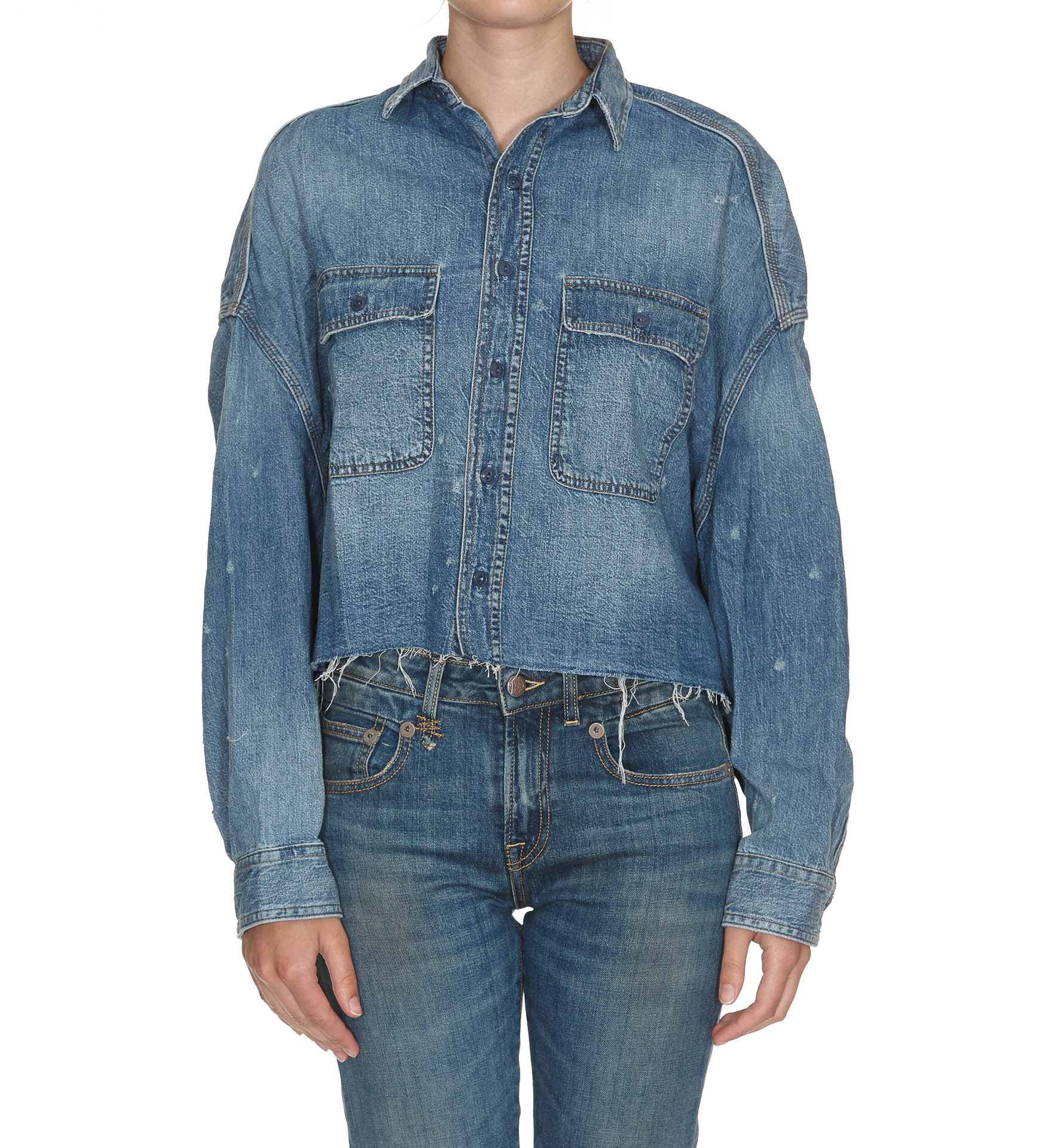 R13 Denim Jacket With Tears T-shirt In Blue