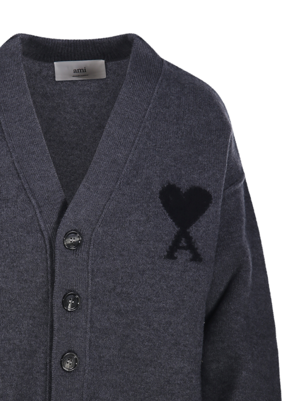 Ami Alexandre Mattiussi Ami Paris Ami De Coeur Heather Grey Wool Cardigan Men In Gray