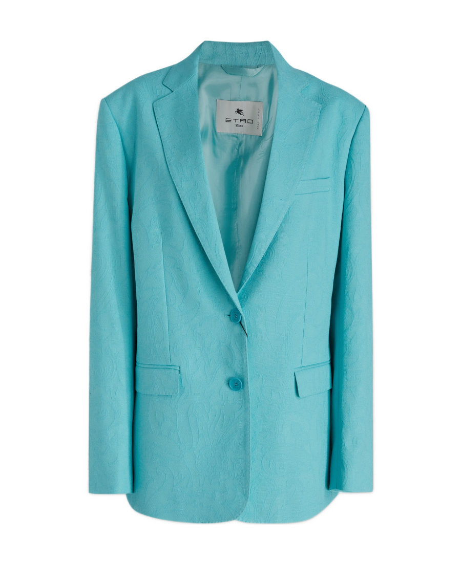 Shop Etro Jacquard Blazer In Blue