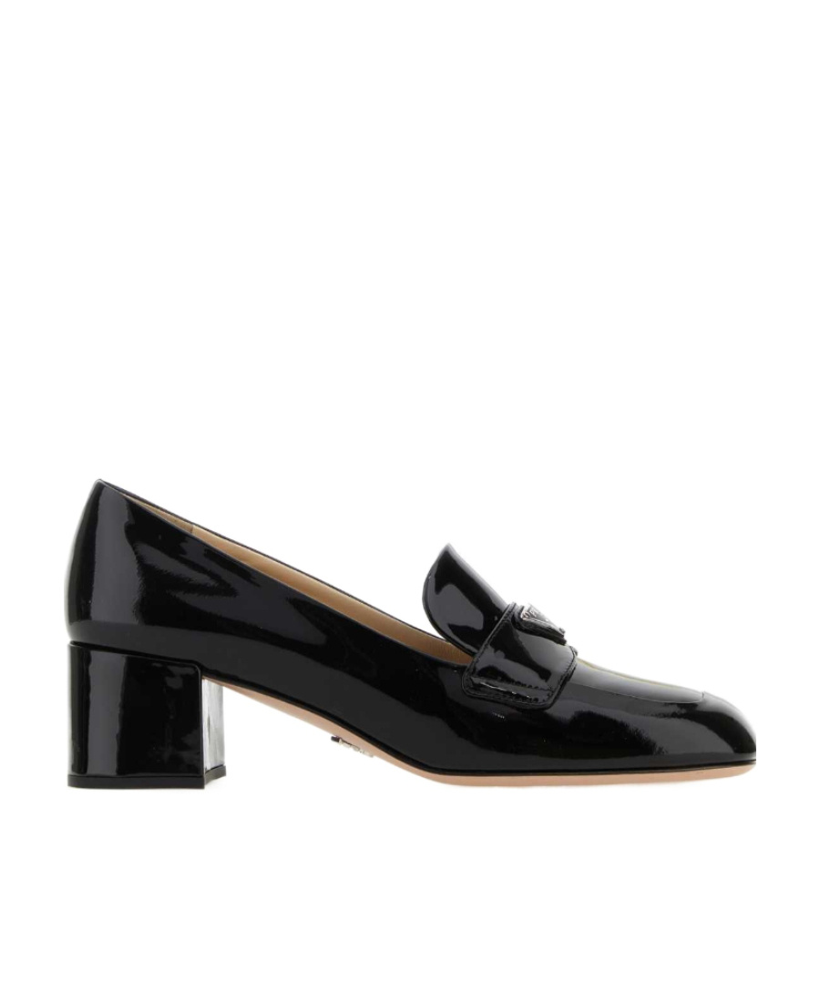Prada 50mm Triangle-logo Patent Leather Loafers In Black