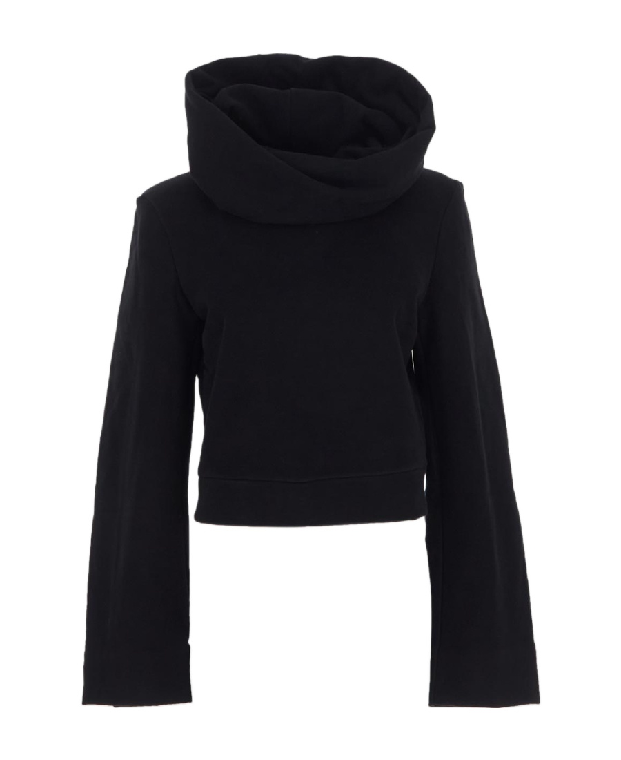 Saint Laurent Cropped Draped Hoodie In Black