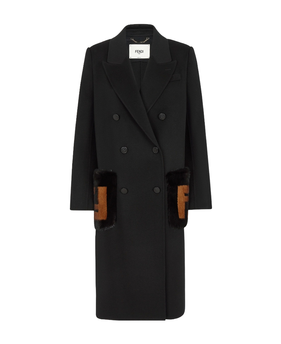 Fendi Straight-fit Midi Coat With Side Slits At The Bottom In Black