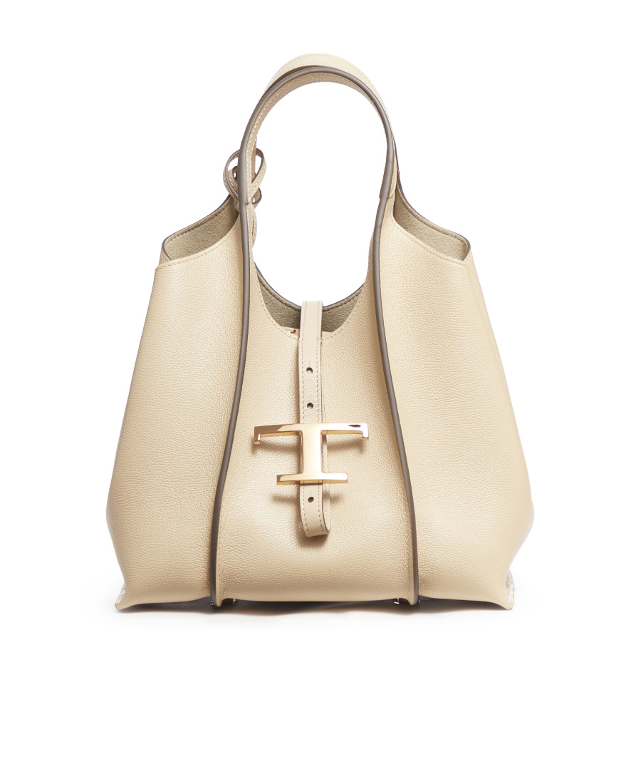 Tod's Elegant Mini Timeless Tote In Black Leather In Nude