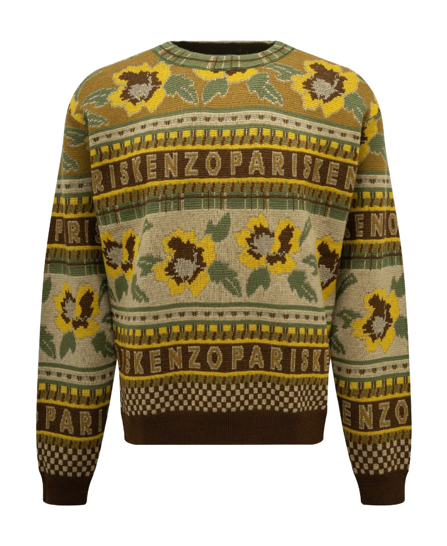 Kenzo Fair Isle Intarsia-knit Long Sleeved Jumper In Brown