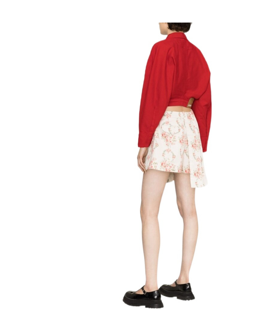 Simone Rocha Floral-print Pleated Asymmetric Taffeta Skort In White
