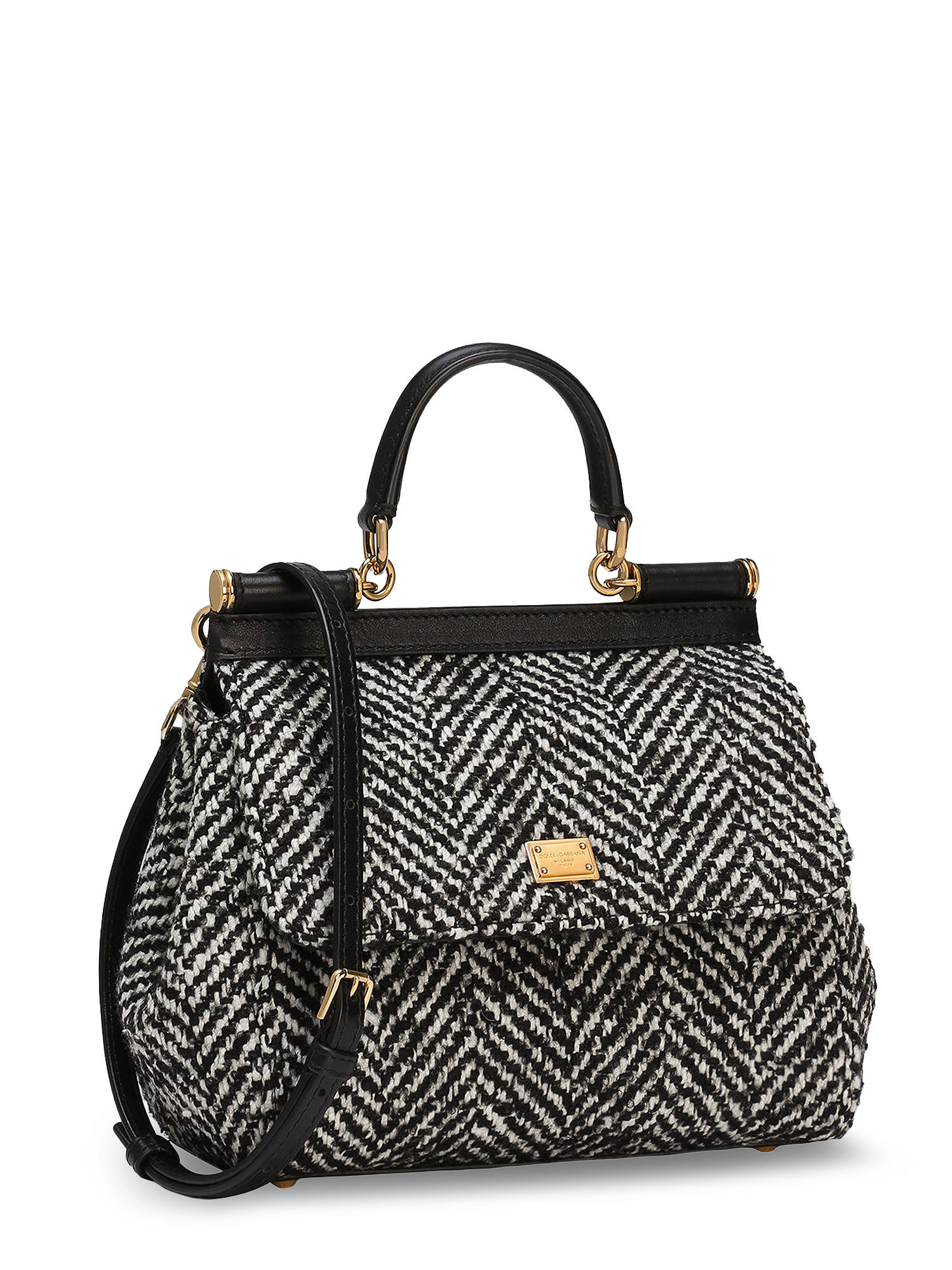 Dolce & Gabbana Women Sicily Medium Chevron Fabric Shoulder Bag In Black