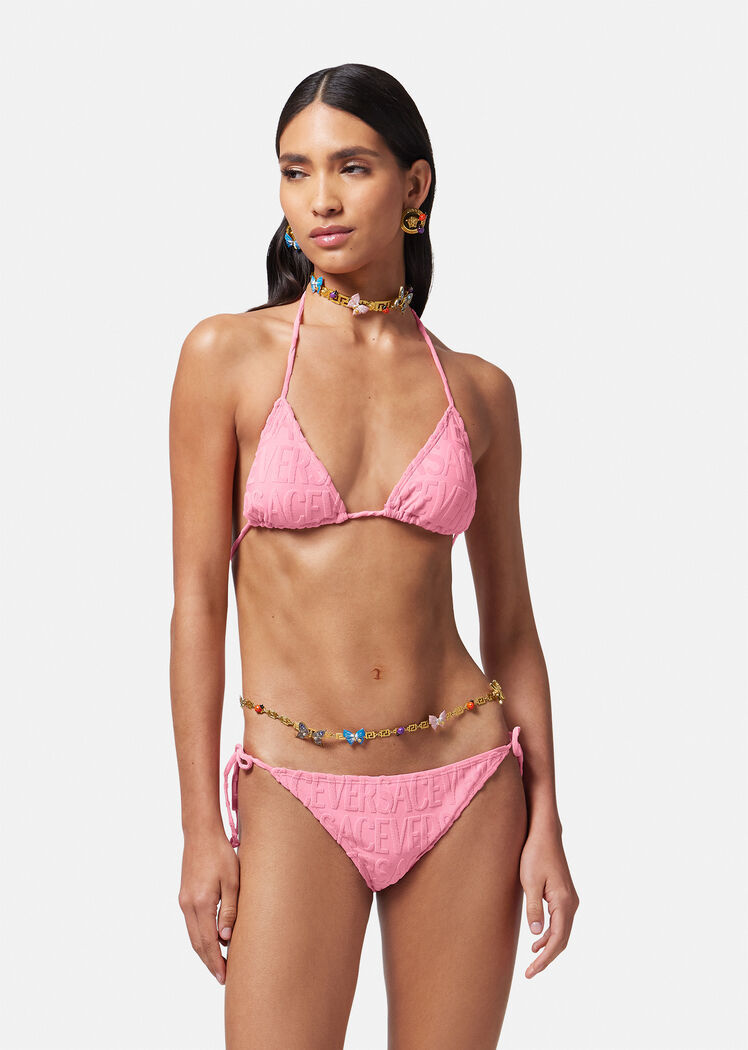 Versace X Dua Lipa Allover Towel Bikini Bottoms In Pink