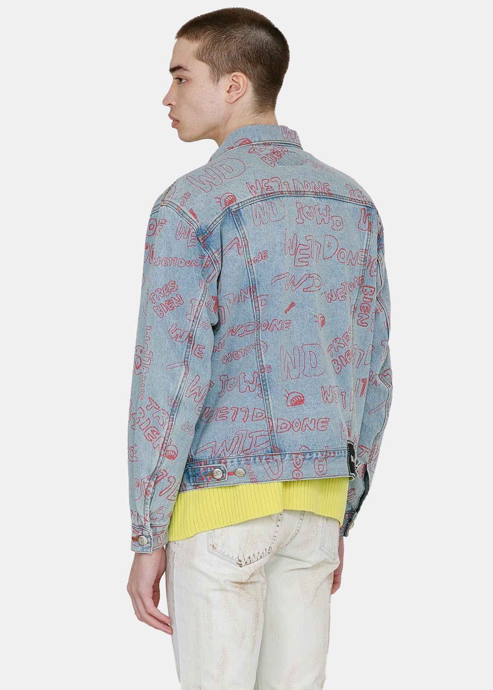 We11 Done All-over Logo Print Denim Jacket In Blue