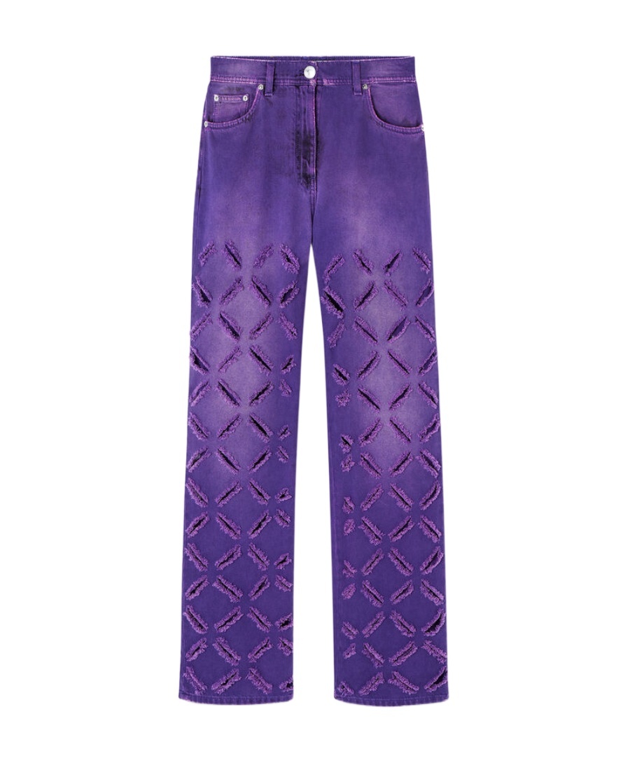 Versace Ripped-detail Straight-leg Jeans In Purple