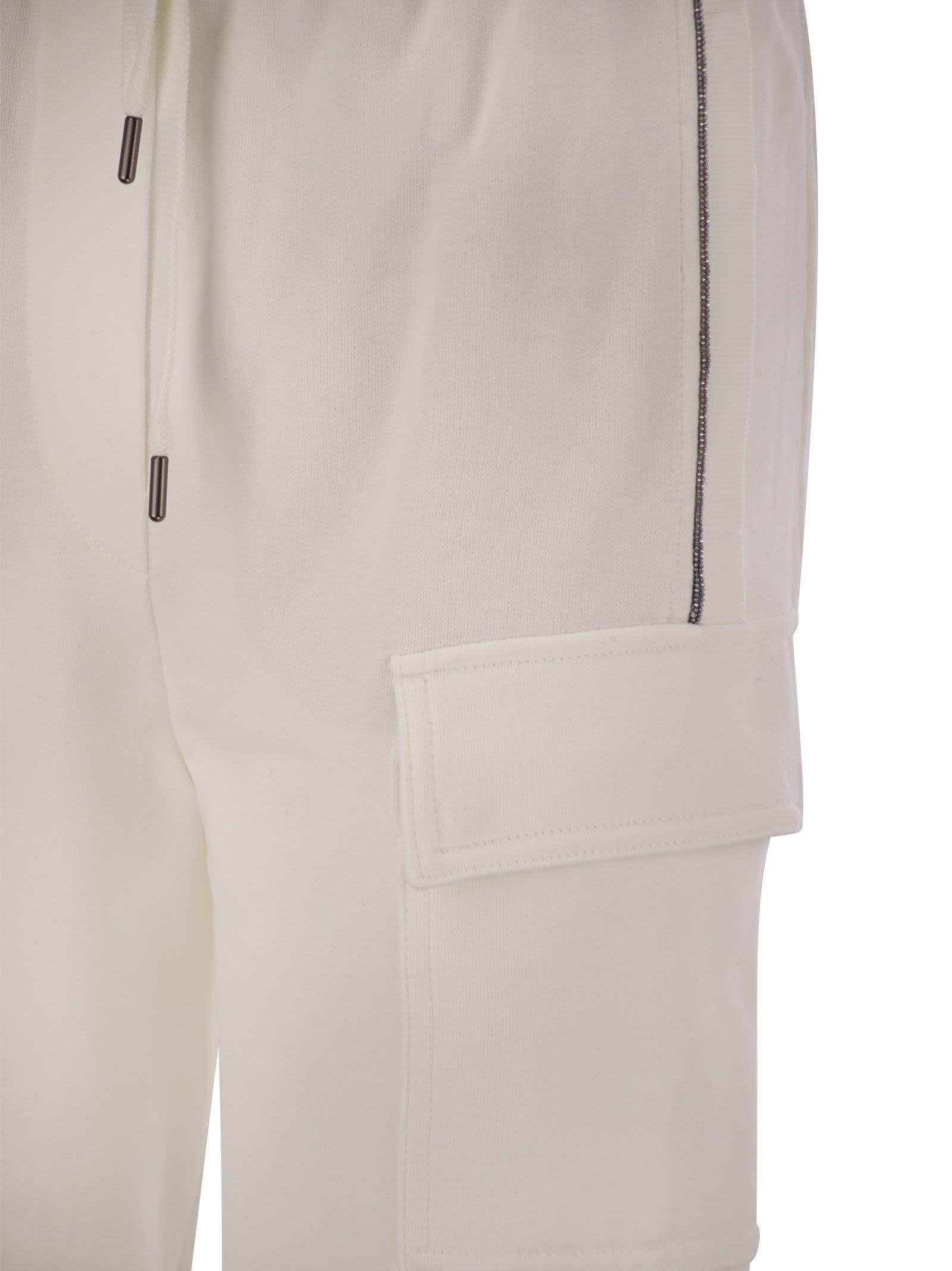 Brunello Cucinelli Women's Smooth Cotton Fleece Cargo Pants With Monile In Nude