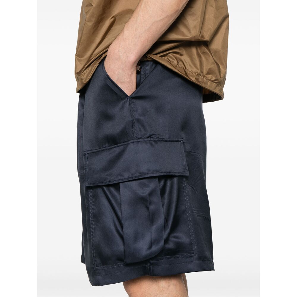 Prada Silk Cargo Shorts In Blue