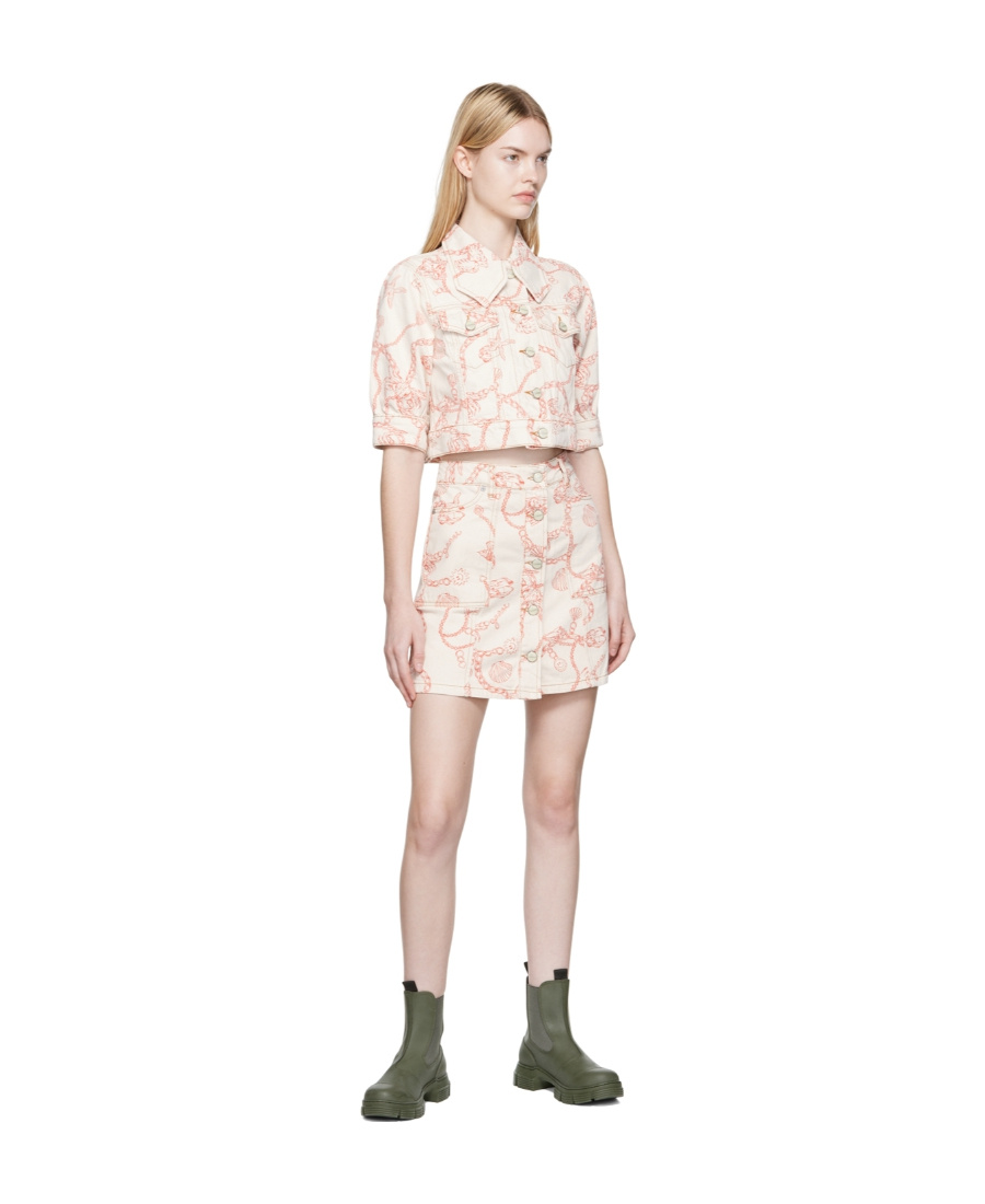 Ganni Printed Mini Skirt In Nude