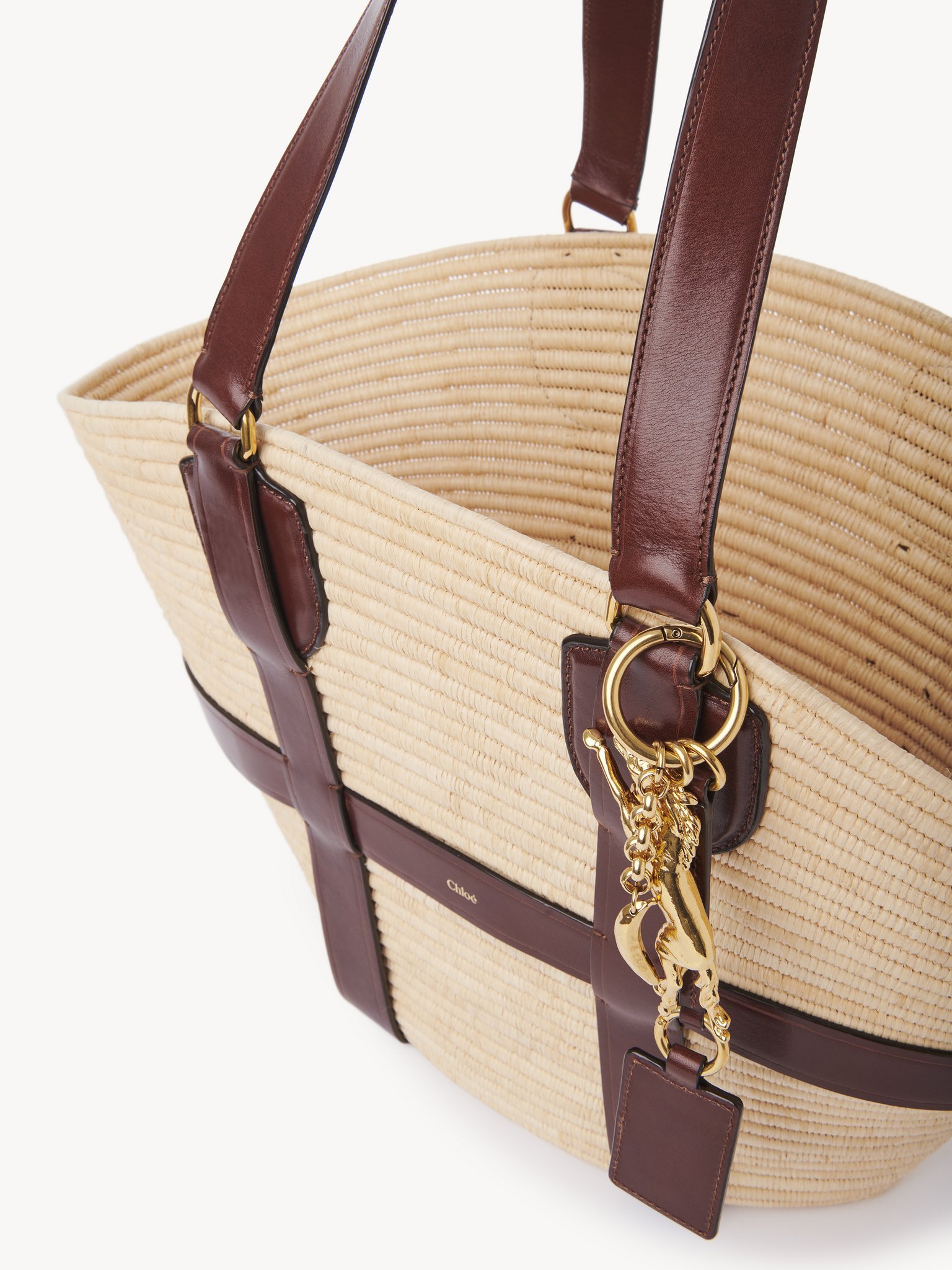 Chloé Kerala Large Basket Tote Bag In Fabric And Leather In Nude