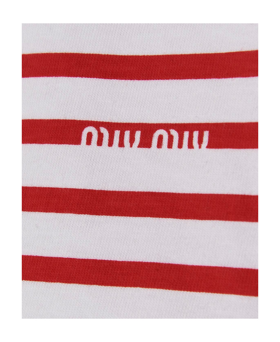 Miu Miu Striped Cropped T-shirt In White