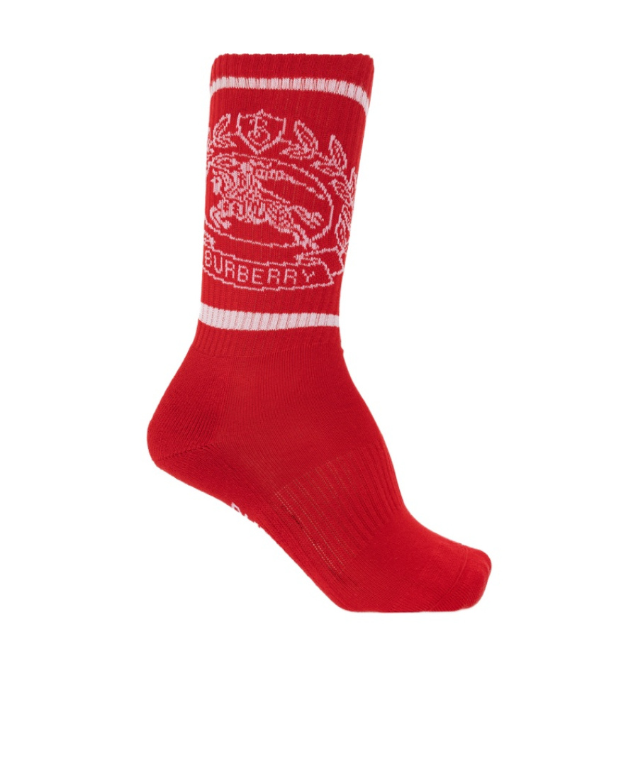 Burberry Intarsia-knit Logo Socks In Red